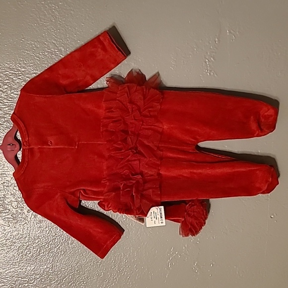 First Impressions red velour girls outfit with footie/headband NWT 0-3 months - Picture 2 of 9